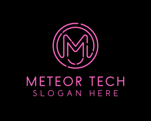 Pink Neon Letter M logo design