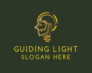 Golden Man Light Bulb logo design