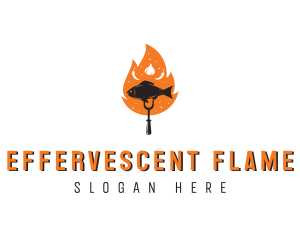 Flame Barbecue Cooking Fish logo design