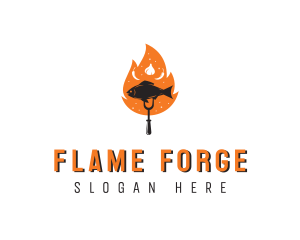 Flame Barbecue Cooking Fish logo design