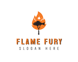 Flame Barbecue Cooking Fish logo design