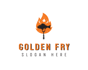 Flame Barbecue Cooking Fish logo design