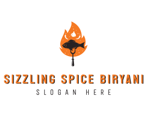 Flame Barbecue Cooking Fish logo design