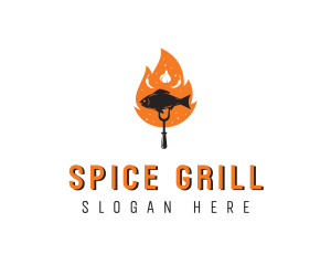 Flame Barbecue Cooking Fish logo design