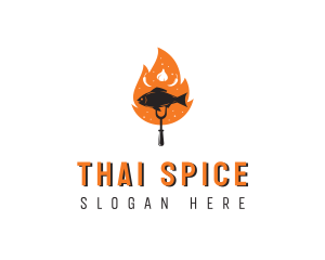 Flame Barbecue Cooking Fish logo design