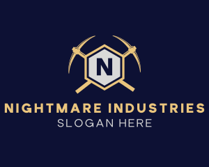 Industrial Pickaxe Hexagon logo design