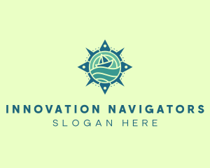 Sailboat Sea Compass Navigation logo design