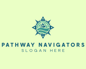 Sailboat Sea Compass Navigation logo design