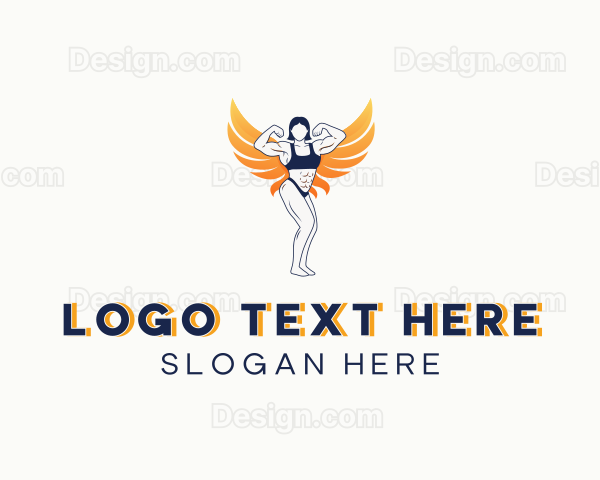 Woman Muscles Wings Logo