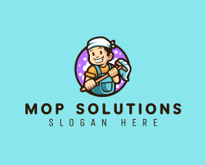 Mop Man Cleaning logo design