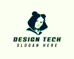 Glitch Woman DJ logo design