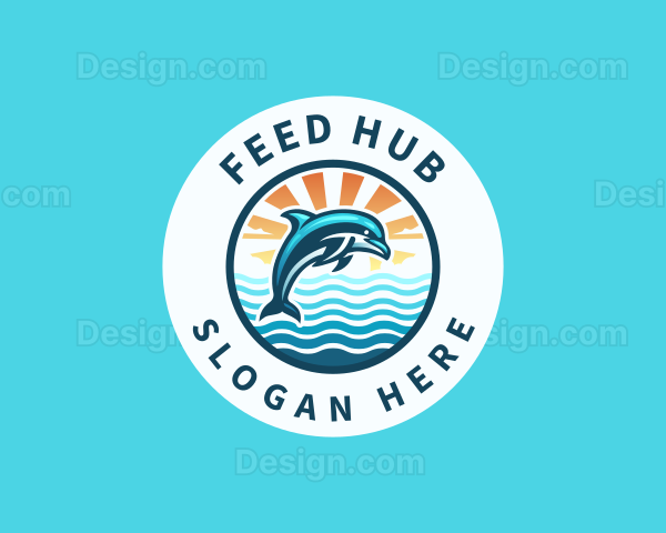 Ocean Dolphin Sunset Logo