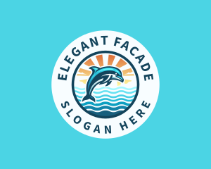 Ocean Dolphin Sunset Logo