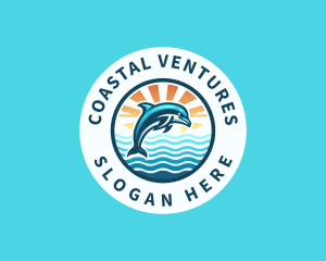 Ocean Dolphin Sunset logo design