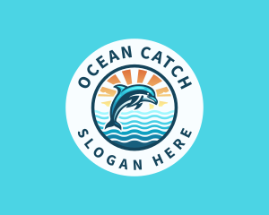 Ocean Dolphin Sunset logo design