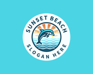 Ocean Dolphin Sunset logo design