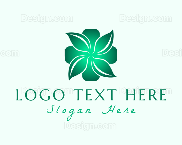 Green Gradient Leaves Cross Logo