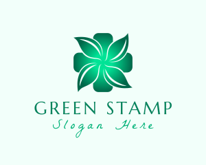 Green Gradient Leaves Cross logo design