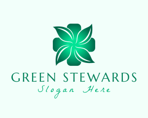 Green Gradient Leaves Cross logo design