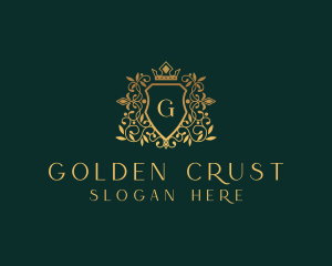 Golden Vine Wreath Shield logo design