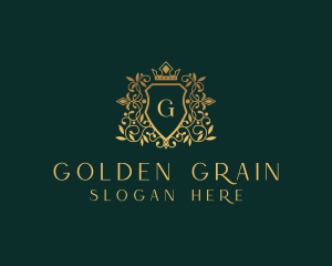 Golden Vine Wreath Shield logo design