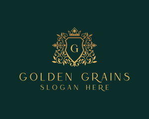 Golden Vine Wreath Shield logo design