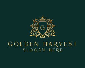 Golden Vine Wreath Shield logo design