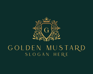 Golden Vine Wreath Shield logo design