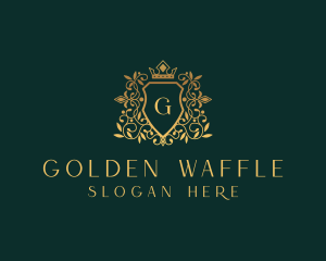 Golden Vine Wreath Shield logo design