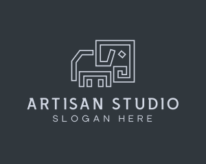 Gray Elephant Line Art logo design