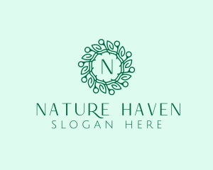 Natural Leaf Wreath  logo design