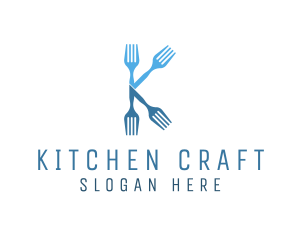 Kitchen Fork Letter K logo design