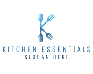 Kitchen Fork Letter K logo design