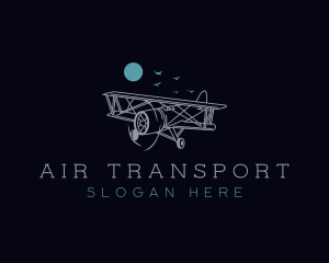 Biplane Flying Aircraft logo design