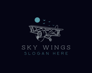 Biplane Flying Aircraft logo