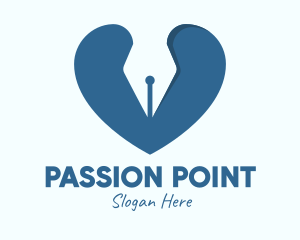 Blue Writer Heart logo design