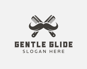 Mustache Comb Grooming logo design