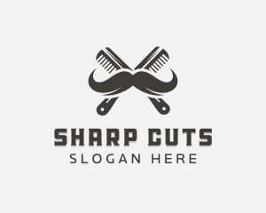 Mustache Comb Grooming logo design