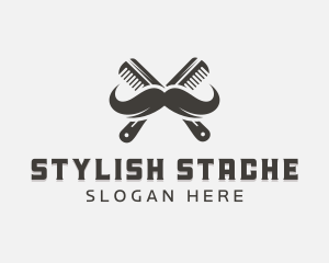 Mustache Comb Grooming logo design