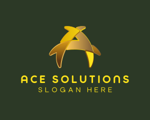 Gold 3D Letter A logo design