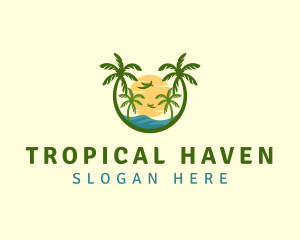 Tropical Sunset Seashore logo design