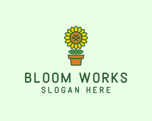 Pot Plant Sunflower Flower logo design