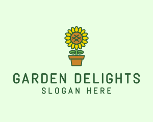 Pot Plant Sunflower Flower logo design