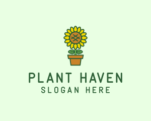 Pot Plant Sunflower Flower logo design