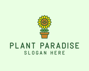 Pot Plant Sunflower Flower logo design