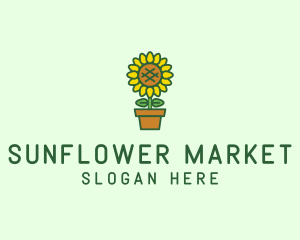 Pot Plant Sunflower Flower logo design