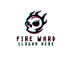 Glitch Gaming Skull Fire logo design