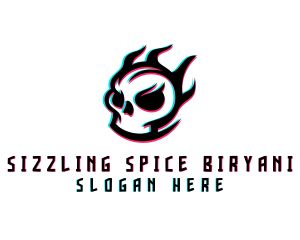 Glitch Gaming Skull Fire logo design