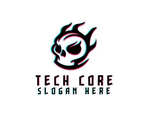 Glitch Gaming Skull Fire logo design