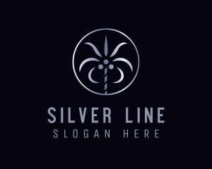 Metallic Silver Coconut Tree logo